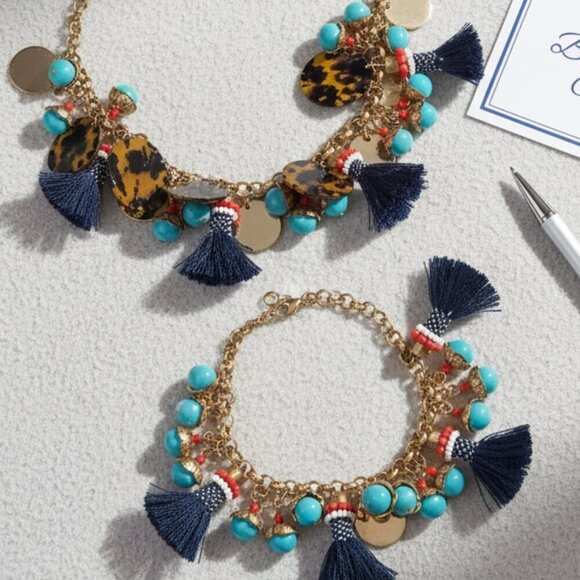 J. Crew Jewelry - J. Crew Bracelet Beautiful Chaos Gold, Turquoise, Red (No Necklace)